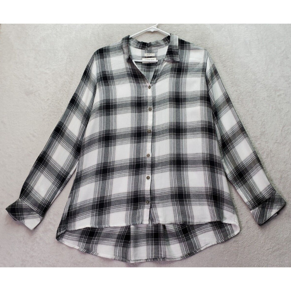 The Post Shirt Womens Large Black Plaid Flannel Relaxed Fit Collared Button Down - Picture 1 of 9